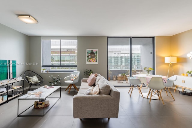 living room with light tile patterned floors