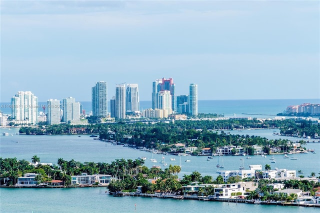 property's view of city with a water view