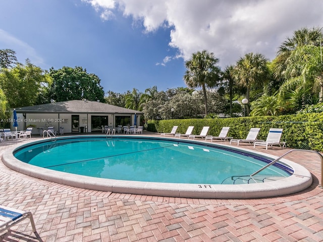 view of swimming pool with a patio