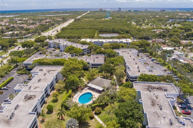 aerial view with a water view