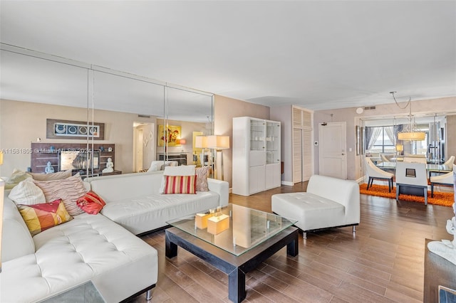 living room with hardwood / wood-style flooring