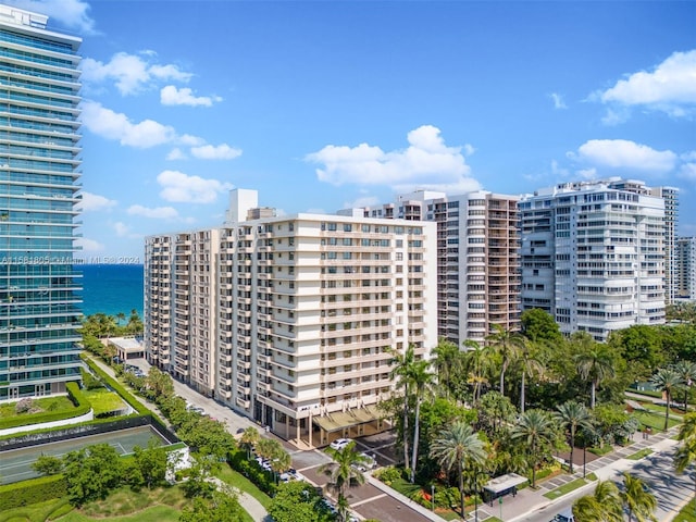 view of building exterior featuring a water view