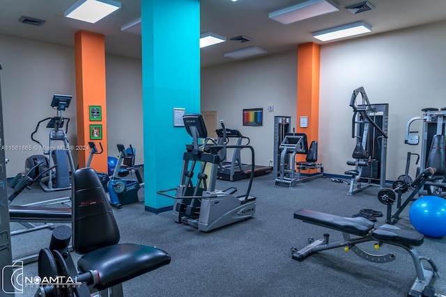 gym with carpet flooring