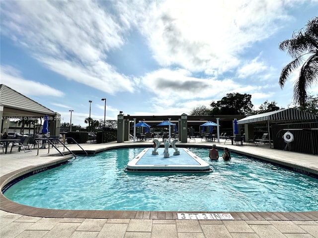 view of swimming pool featuring a patio area