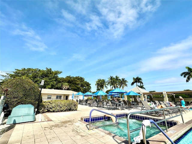 view of swimming pool with a patio