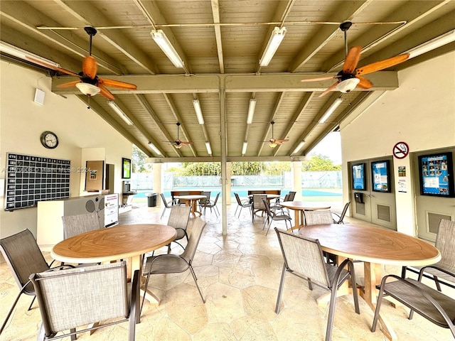 view of terrace featuring ceiling fan