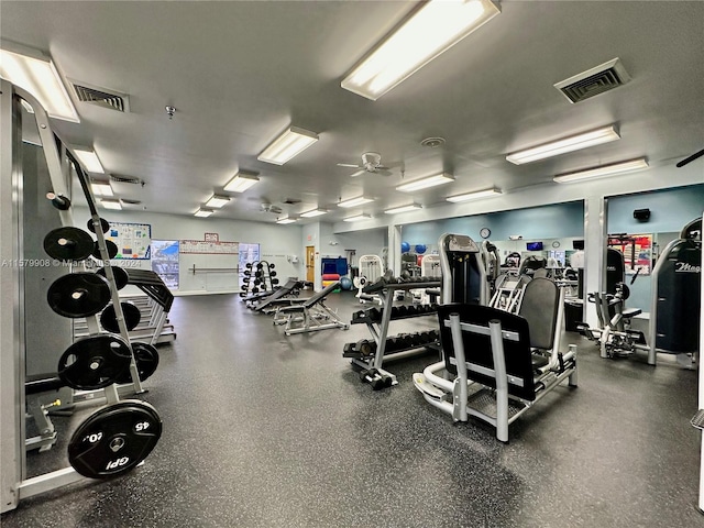 gym featuring ceiling fan