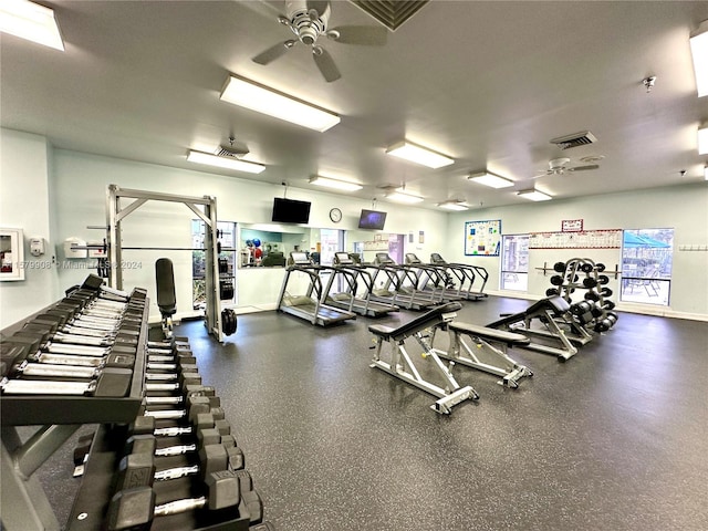 gym with ceiling fan