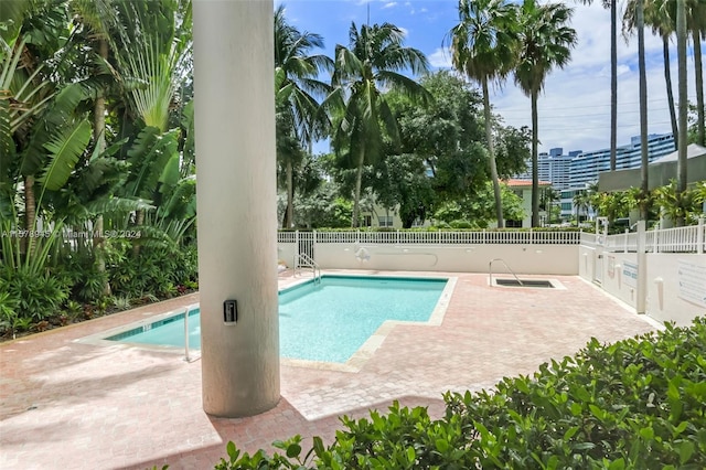 view of pool featuring a patio