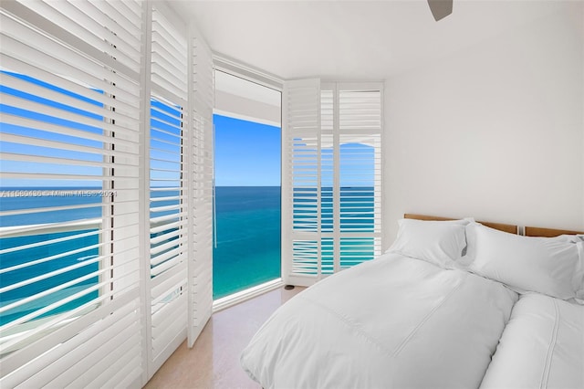 bedroom with a water view