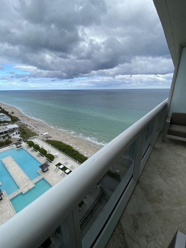 property view of water with a beach view