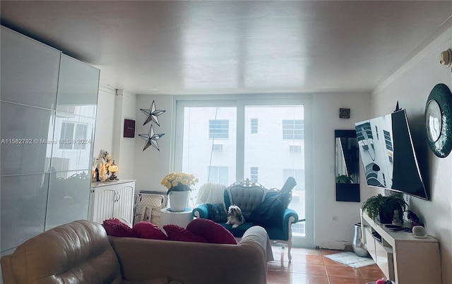 living room with light tile patterned floors