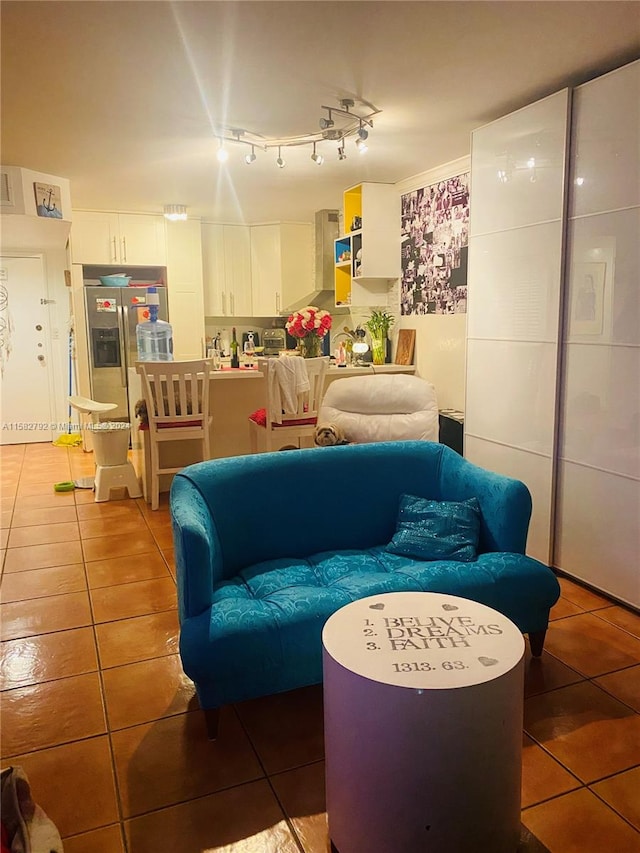 living room featuring tile patterned flooring