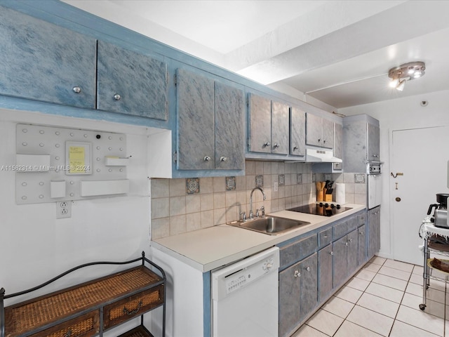 kitchen featuring stainless steel oven, white dishwasher, sink, tasteful backsplash, and black electric cooktop