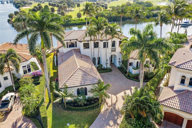 bird's eye view featuring a water view