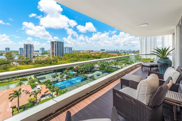 balcony with a view of city