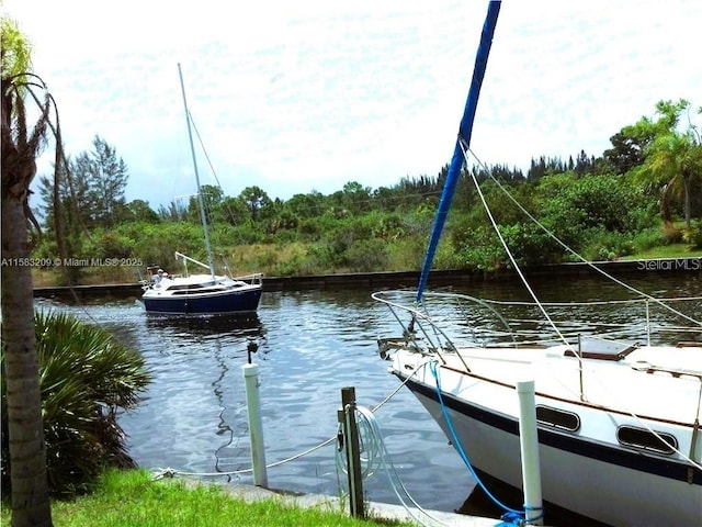 view of dock with a water view