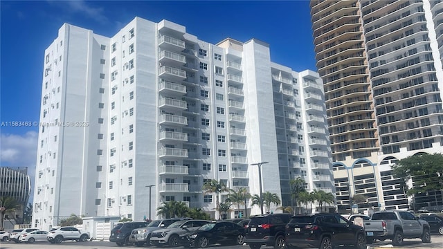 view of building exterior with a city view