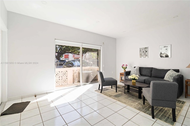 living room featuring light tile patterned flooring