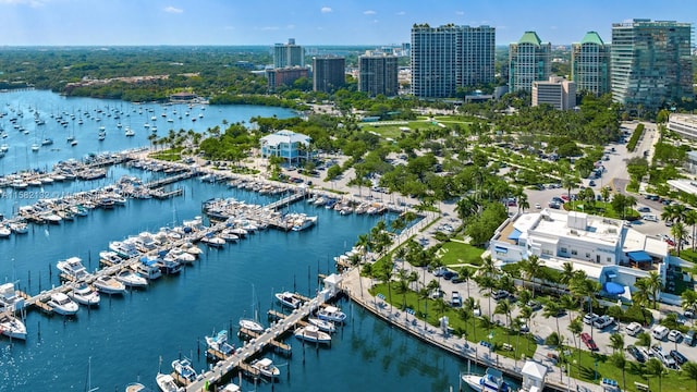 bird's eye view featuring a water view