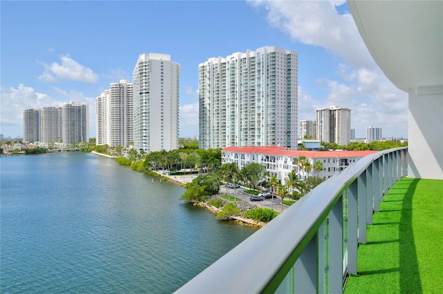 exterior space with a water view