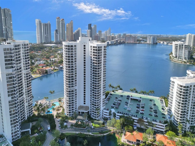 aerial view with a water view