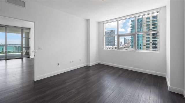 spare room with dark wood-type flooring