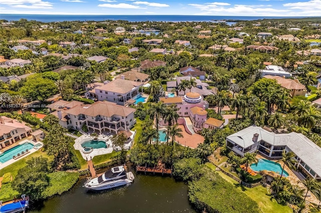 aerial view featuring a water view