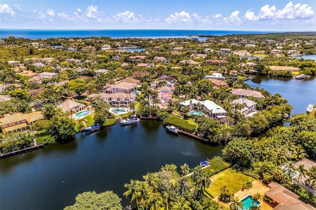 bird's eye view featuring a water view