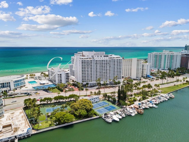 aerial view with a water view