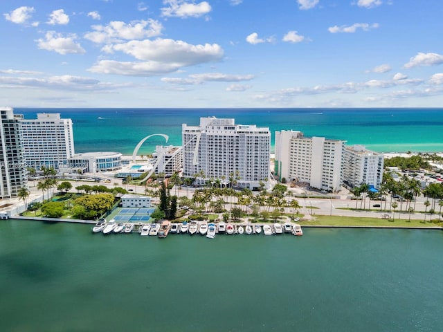 bird's eye view featuring a water view