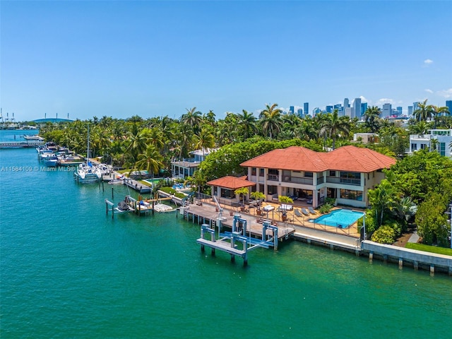 aerial view with a water view