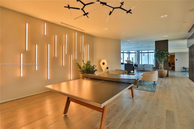 recreation room with wood-type flooring