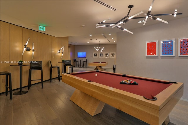 game room featuring pool table and hardwood / wood-style flooring