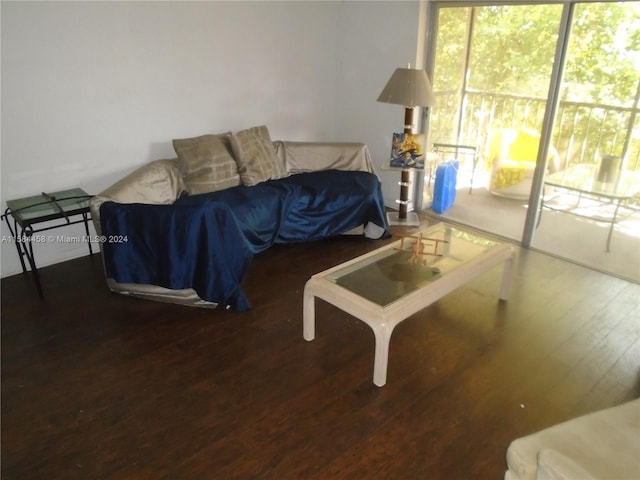 interior space featuring access to exterior and dark hardwood / wood-style floors