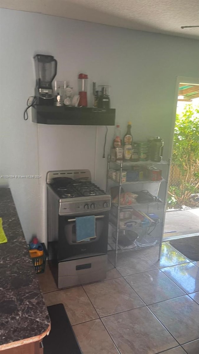 kitchen featuring gas range oven and light tile patterned floors