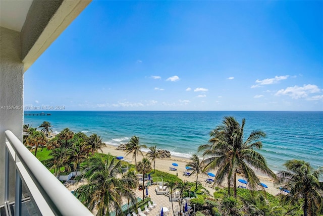 property view of water featuring a view of the beach