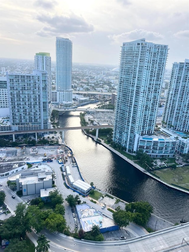 aerial view featuring a water view