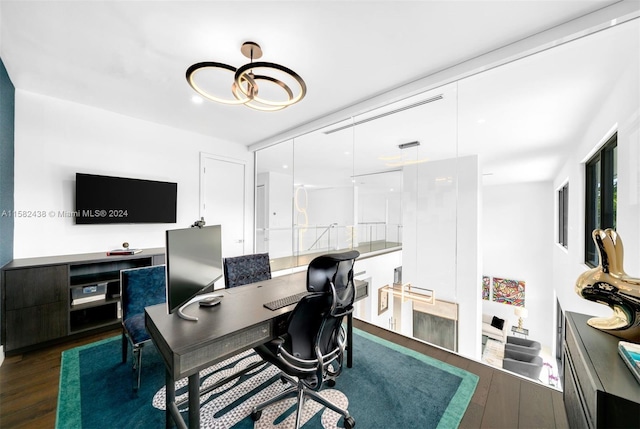 office space featuring dark hardwood / wood-style floors