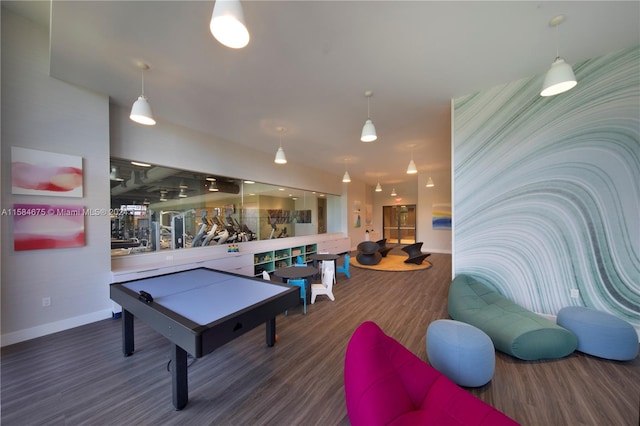 recreation room featuring dark wood-type flooring