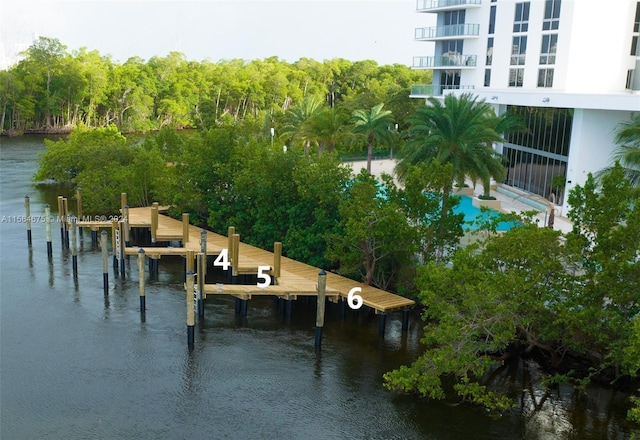 view of dock with a water view