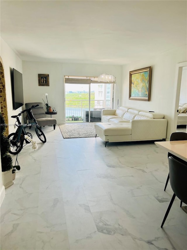 living room featuring tile floors