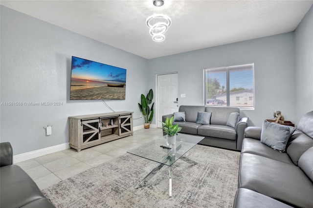 living room featuring light tile floors