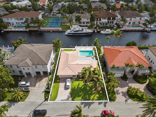 bird's eye view featuring a water view