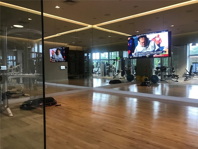 gym featuring wood-type flooring