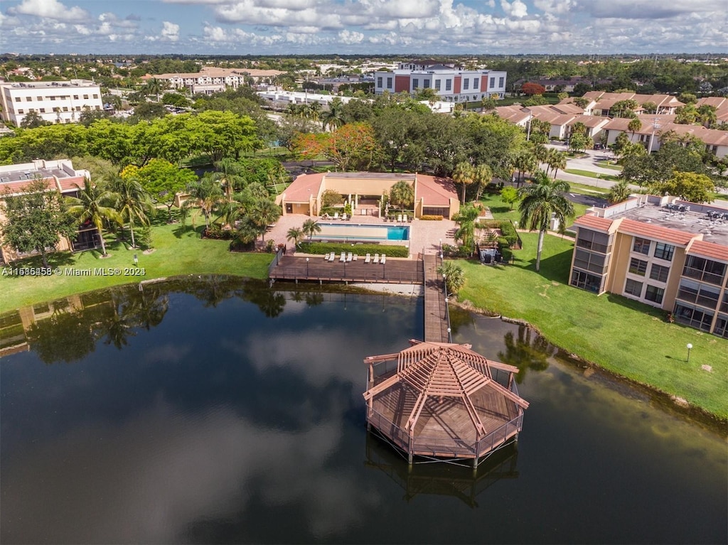 aerial view with a water view