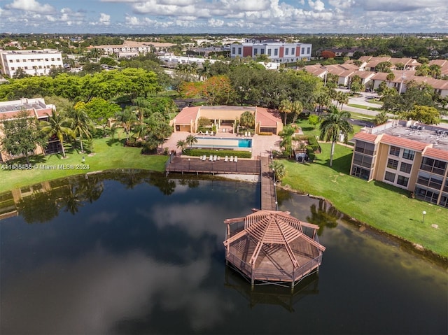 aerial view with a water view