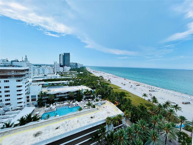 view of water feature with a beach view