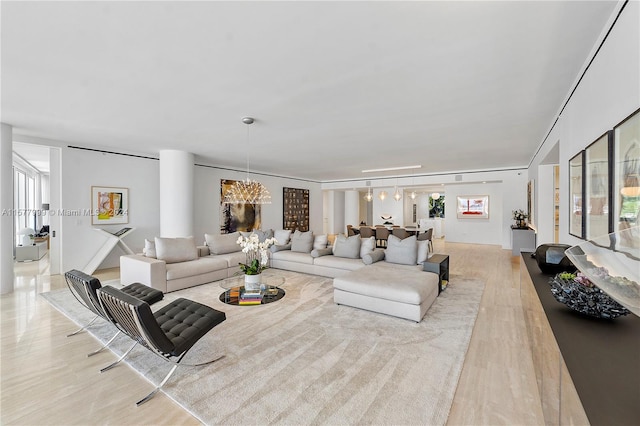 living room featuring light wood-type flooring