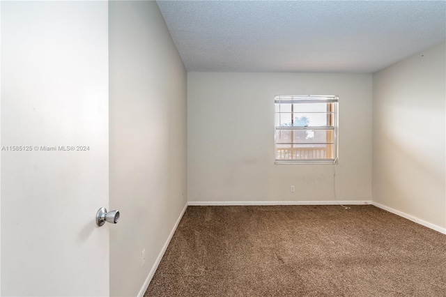 spare room with a textured ceiling and carpet flooring